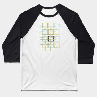 Interlocking Squares Blue Green Black Yellow Baseball T-Shirt